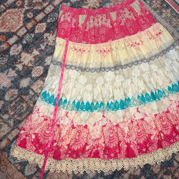 Sunndance Boho Tiered Cotton Lace Trim Maxi Skirt size XL - Picture 11 of 12
